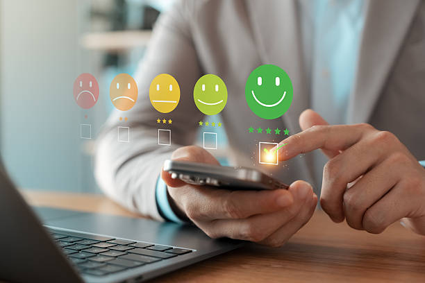 i3 Customer Satisfaction Survey Concept, Users Rate Service Experiences On Online Application, Customers Can Evaluate Quality Of Service Leading To Business Reputation Rating.